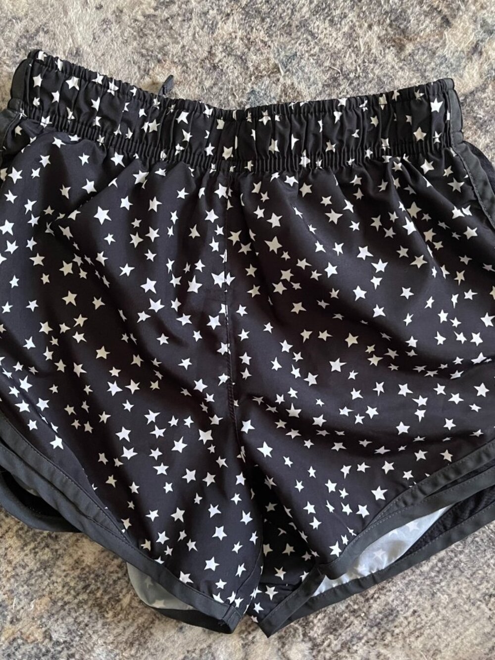 Nike Women's XS Dri-Fit Tempo Running Shorts Black White Stars Lined T10
